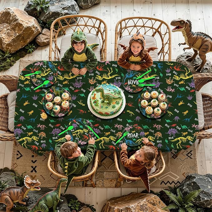 266Pcs Dinosaur Party Birthday Decorations Kit for Boys- Included Foil Fringe, Banner, Tablecloth, Hanging Swirls, Cupcake Toppers, Tableware, Paper Towel, Latex and Aluminum Foil Balloon (Dinosaur-2)