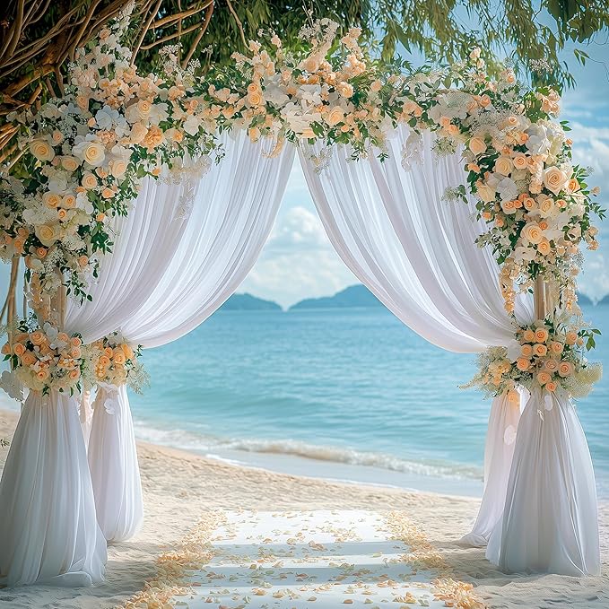 Wokceer White Backdrop Curtain for Wedding Parties 2 Pack 10x8FT Wedding Curtains Photo Backdrop Drapes Polyester for Photoshoot Baby Shower Birthday Party Curtains Background 4 Panels 5x8FT