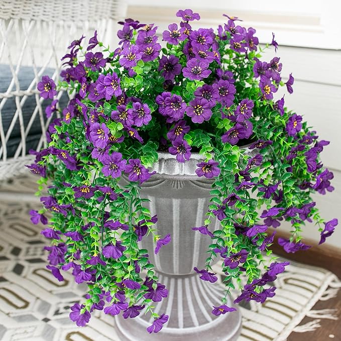 HyeFlora Artificial Flowers for Outdoors Garland Decoration, 2Pcs Dark Purple Fake Hanging Flowers, UV & Fading Resistant, Faux Decor for Home Porch Patio Balcony Planter Yard