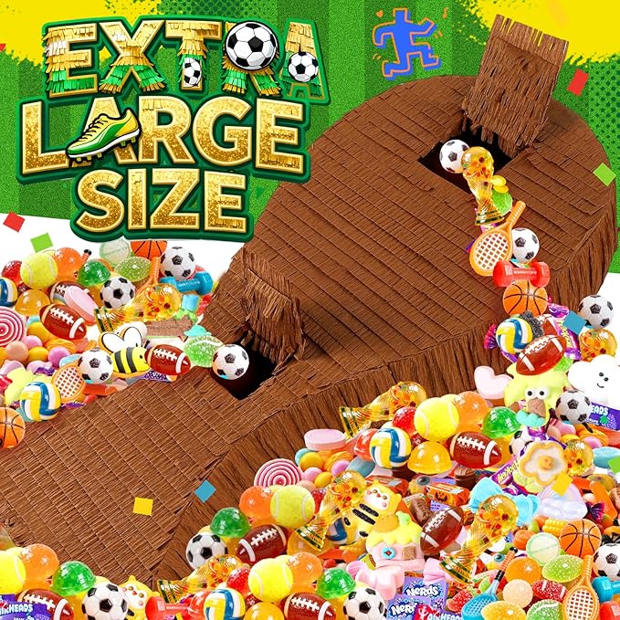 25" World Cup Trophy Piñata - Large Gold Champion Cup Pinata with Stick, Blindfold & Confetti - Soccer Theme Birthday Decorations, Sports Party Supplies for Boys Kids & Adults Victory Celebration
