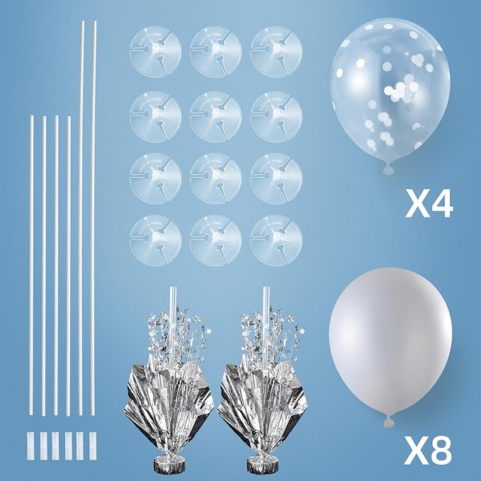 2 Set Silver Balloon Centerpieces for Tables Silver Balloons Stand Kit for Birthday Party Baby Shower Wedding Bridal Shower Retirement Engagement Graduation Prom Table Decorations