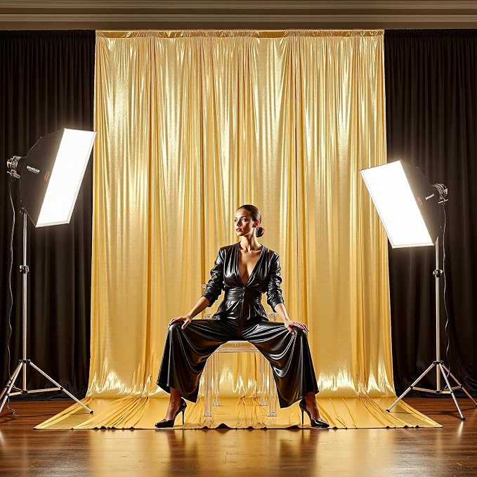 50x12ft Glitter Gold Backdrop Curtains, Sequin Curtains Wrinkle Free Polyester Drapes, Shimmer Back Drop Curtains for Parties Banquet Wedding Birthday Photography Background, 10 Panels 5x12ft