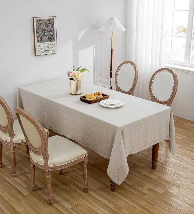 Linen World Linen Tablecloth,100% French Linen Natural Tablecloth 120" x 60" Inch,Washable Rectangular Tablecloth for Dining,Outdoor,Weddings and Restaurants,Decorative Thanksgiving Christmas