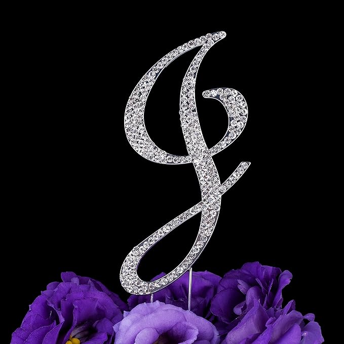 LOVENJOY Gift-Boxed 3" Rhinestone Letter J Cake Topper Initial