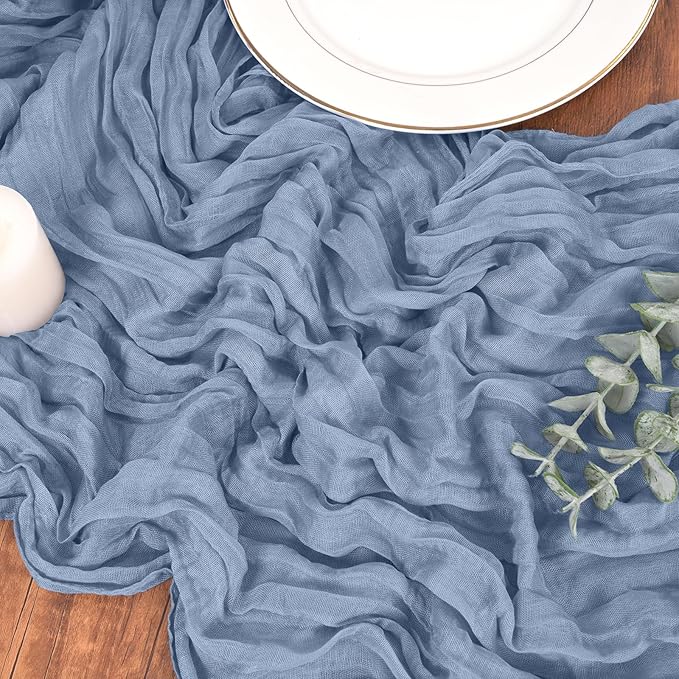 20 Pack Cheesecloth Table Runner Dusty Blue, Rustic Boho Gauze Fabric Table Runner Romantic Table Runner for Wedding, Festival, Birthday, Anniversary, Dinner and Outdoor Events (17.7 x 108 inch)