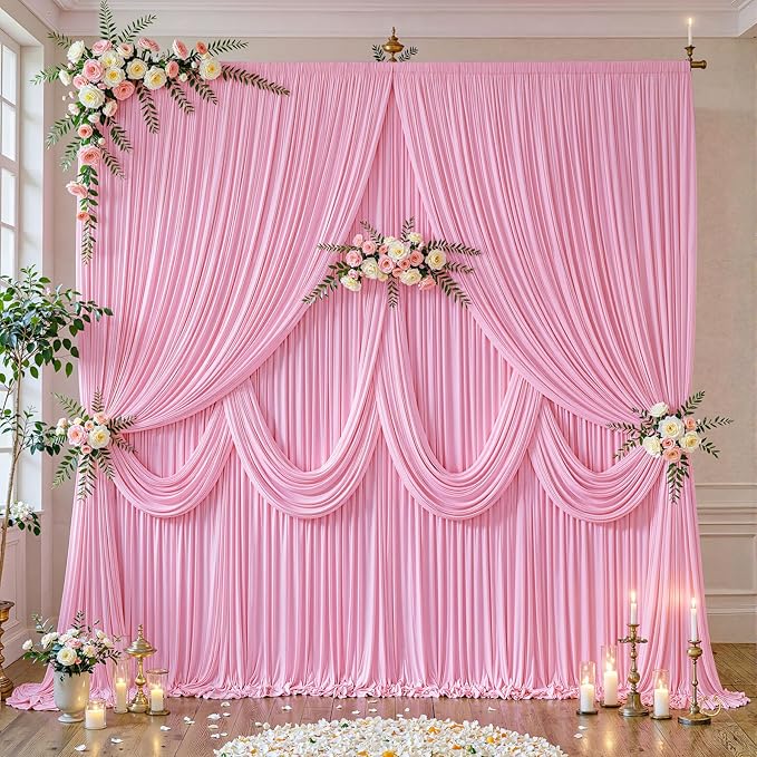 10 x 10ft Pink Backdrop Curtains, Baby Pink Wrinkle Free Draping Fabric Wedding Birthday Baby Bridal Shower Graduation Party Drapes for Backdrop Photography Photo Booth Background Decoration
