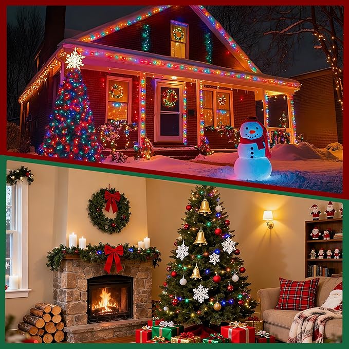 Christmas String Lights Indoor Outdoor Clear Wire, 500 LED 164FT Multicolor Christmas Lights Outdoor for Bedroom 8 Mode, Twinkle Fairy Light Plug in for Home Wedding Tree Yard Patio Decor