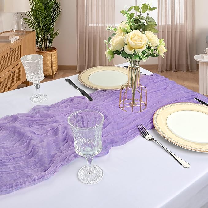 12 Pack 10FT Lavender Purple Cheesecloth Table Runner 120 Inch Gauze Rustic Boho Spring Cheese Cloth Table Runner Sheer Fabric Decorations for Holiday Party Wedding Banquet Bridal Baby Shower Décor