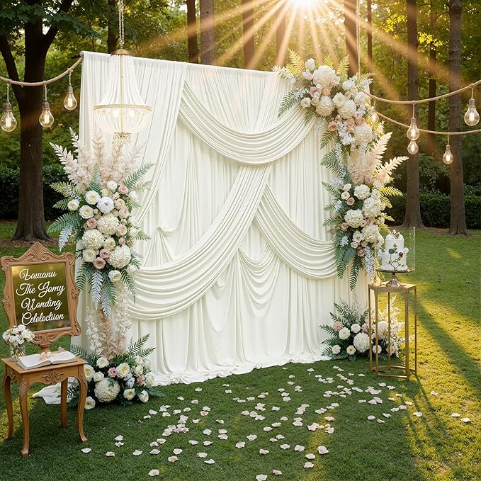 60ftx10ft Wrinkle Free Ivory Backdrop Curtains for Parties, Silky Polyester Photo Backdrop Drapes 12 Panels 5x10ft Back Drop Cloth for Wedding Birthday Baby Shower Photography Background
