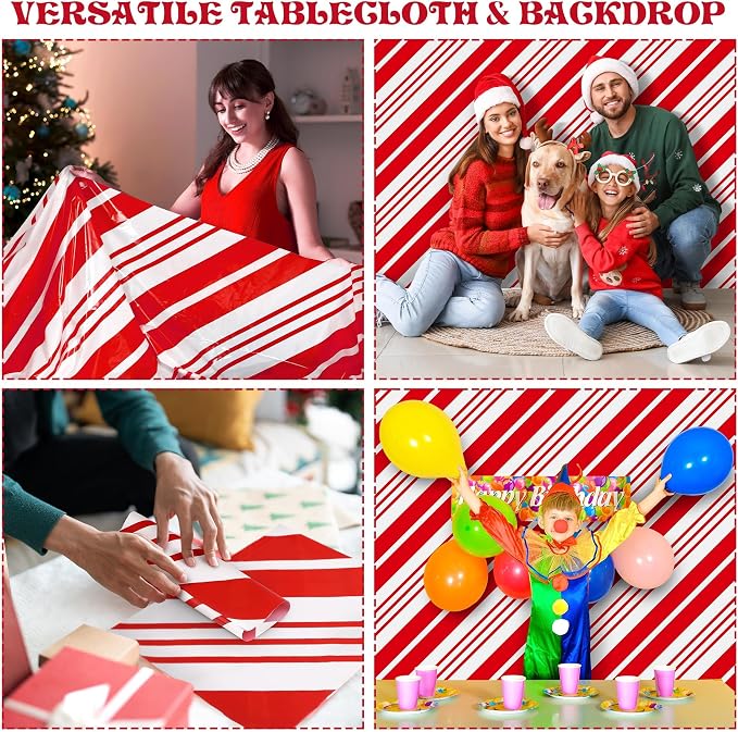 Kochorie 100 Ft x 54 Inch Christmas Candy Cane Striped Tablecloth Roll with Slide Cutter Box Red and White Table Cover Christmas Tablecloth Wall Backdrop Xmas Home Holiday Party Supplies