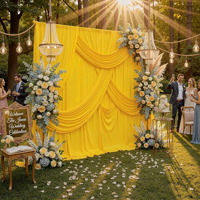 10x8ft Wrinkle Free Yellow Backdrop Curtain Panels, Thick Polyester Lemon Yellow Backdrop Drapes for Wedding Birthday Party Background Baby Shower