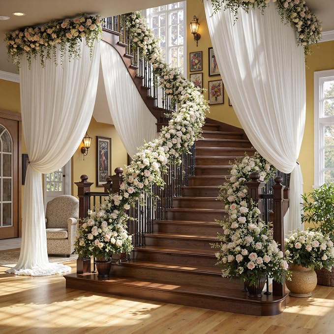 10ft×12ft White Backdrop Curtain for Wedding Parties, 2 Panels Wrinkle Free Polyester Photo Backdrop Drapes Back Drop Cloth for Independence Day Birthday Photography Background