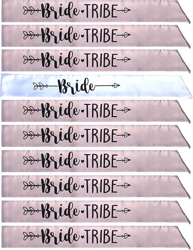 Bride Tribe 7pc or 10pc Satin Sash Set - Sophisticated & Fun Party Favors for Bachelorette Party, Bridal Shower & Wedding Party (Dusty Pink & Black, 10pc Set)