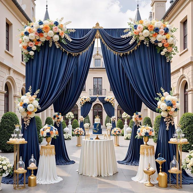 50ft x 12ft Wrinkle Free Navy Blue Backdrop Curtains for Parties, 10 Panels 12FT Long Photo Backdrop Drapes Silky Back Drop Cloth for Wedding Birthday Photography Background Decor