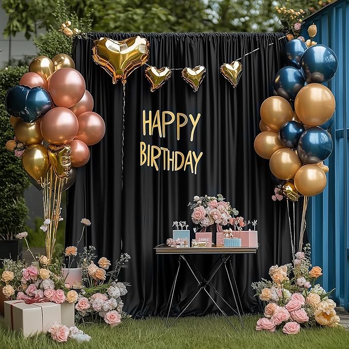 Wokceer Black Backdrop Curtain for Wedding Parties 2 Pack 10x10FT Wedding Curtains Photo Backdrop Drapes Polyester for Photoshoot Baby Shower Birthday Party Curtains Background 4 Panels 5x10FT
