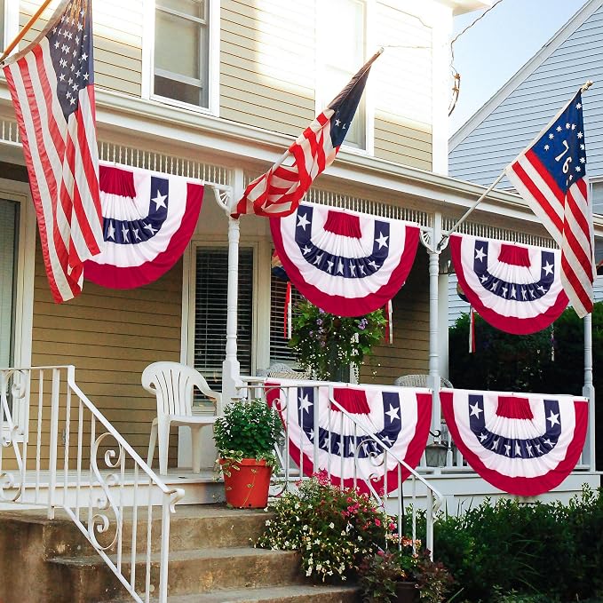 3 x 6 Ft Bunting Flags, Large Patriotic USA Pleated Fan Flags, 4th of July Decorations Bunting Banner Half Fan Flag for Independence Day Memorial Day 250th Anniversary Outdoor Home Door Yard Decor (Set of 4)