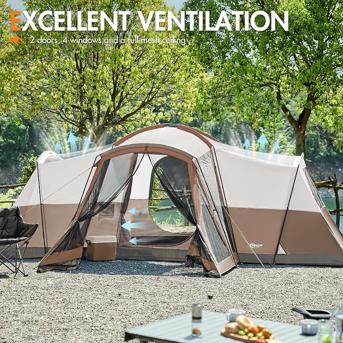 PORTAL 6/8/10 Person Family Camping Tent with Screen Room, Water Resistant Big Tunnel Tents with Rainfly, Large Family Tent for Camping, Outdoor, Patio