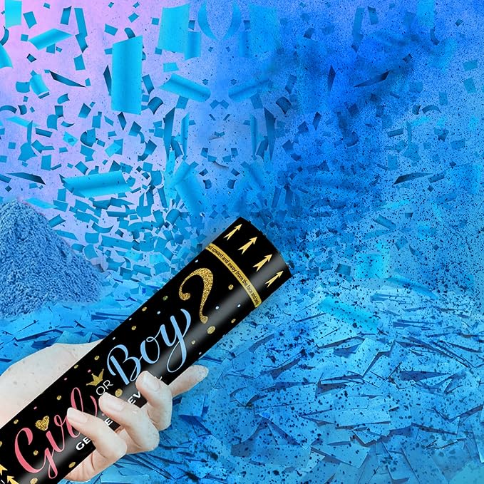 Gender Reveal Confetti Powder Cannon Biodegradable Baby Boy Blue Baby Girl Pink Gender Reveal Poppers - He or She What Will it Bee Baby Shower Baby Party Decorations Supplies Confetti Sticks