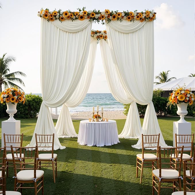 10ft x 15ft Ivory Backdrop Curtains for Wedding Parties, 2 Panels Extra Long Wrinkle Free Fabric Drapes Photo Backdrop for Baby Shower Birthday Stage Reception