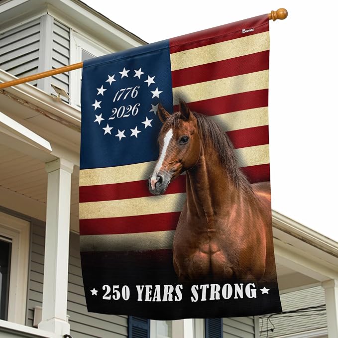 FLAGWIX American 250 Years Strong Horse Flag - Polyester Double-sided Yard Flags For Outside House Flag (29.5" x 39.5") - 4th of July Decorations for Home Yard Garden Decor Banner, Gifts For Men Women