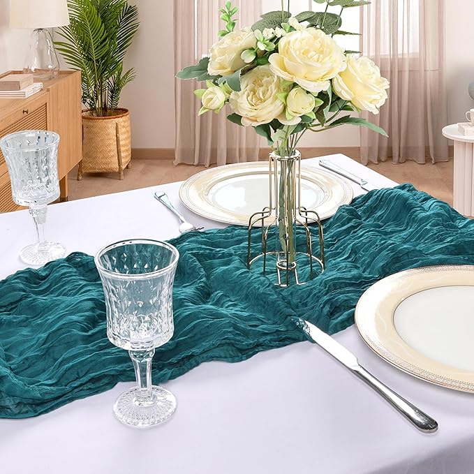 6 Pack 10FT Teal Cheesecloth Table Runner 120 Inch Long Gauze Rustic Boho Spring Cheese Cloth Table Runner Sheer Fabric Decorations for Holiday Party Wedding Banquet Bridal Baby Shower Décor