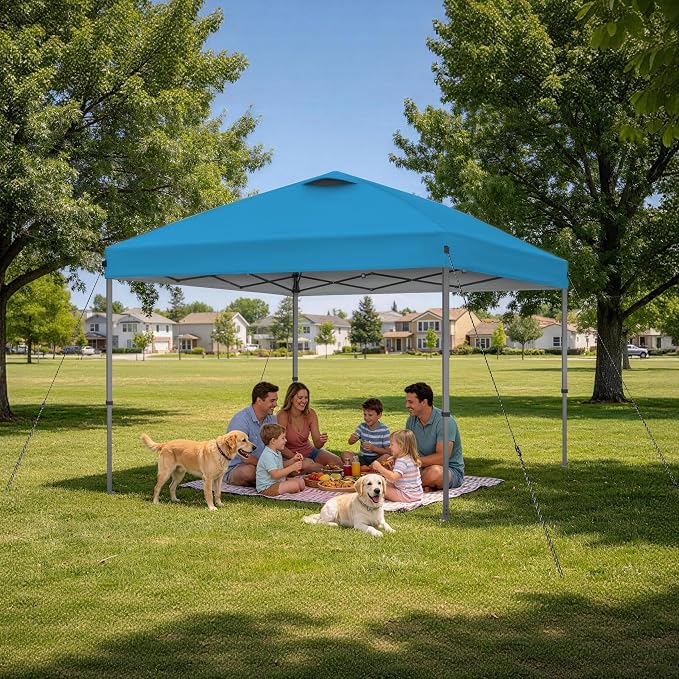 Explore Land 10x10 Pop Up Canopy with One Push Setup Heavy Duty Outdoor Sun Shade Tent for Beach,Camping,Events,Parties(Blue)