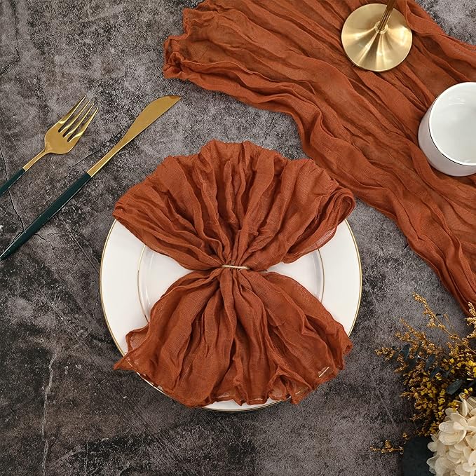 60 PCS Terracotta Gauze Cheesecloth Napkins,20x20 Inch Gauze Napkin Rustic Wrinkled Cheesecloth Napkin Bulk Washable Dinner Table Napkins for Wedding Party Bridal Shower Baby Shower Events Decor