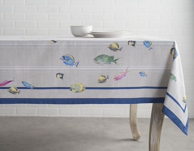 Maison d' Hermine Table Cloth Rectangle Table 100% Cotton 60 x 108 Inches Tablecloth Reusable Decorative for Dining Kitchen Room Farmhouse Party Home Hotel Restaurant Spring Summer - Poisson