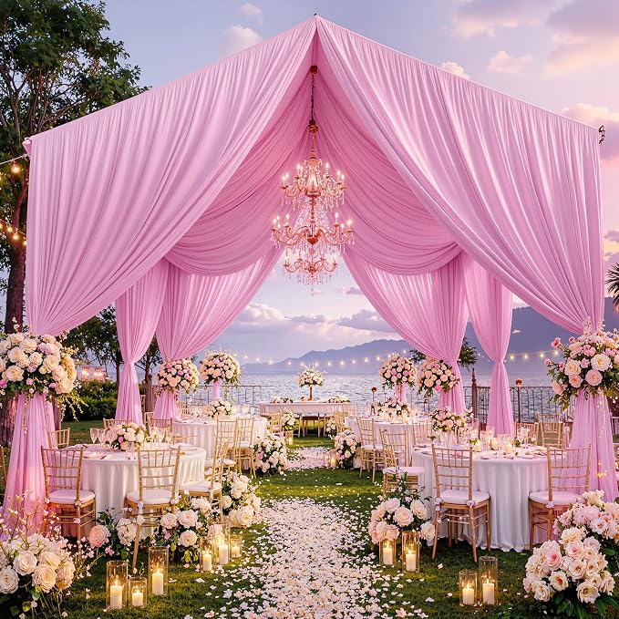 Outpain 20ftx20ft Baby Pink Backdrop Ceiling Drapes,4Panels 20ft Height Wrinkle Free Tent Draping Curtains, Fabric Drapery Ceiling Drapes for Wedding Ceremony Birthday Theme Parties with Rod Pocket