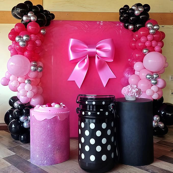 Pink and Black Balloon Arch Kit, 115Pcs Pastel Hot Pink Black White with Explosion Star Foil Latex Balloon Garland for Girls Women Birthday Theme Baby Shower Party Decorations