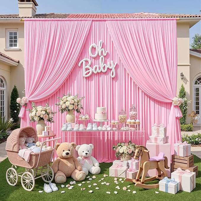 20ft x 10ft Wrinkle Free Pink Backdrop Curtains for Parties, Polyester Backdrop Drapes for Girls Birthday Wedding Photography Background Baby Shower