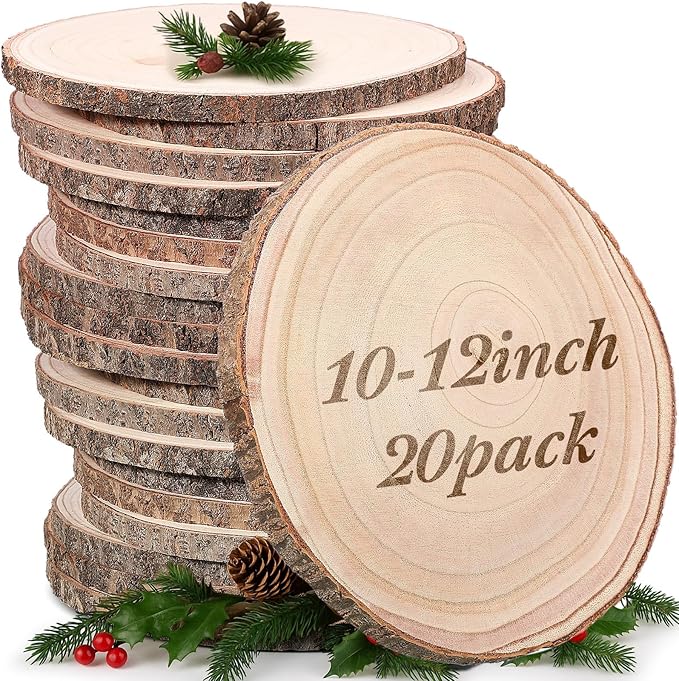 Tioncy 10 Pack Large Wood Slices for Centerpieces Unfinished Rounds Wood Slabs for Tables Decor Natural Wooden Circle for DIY Crafts Rustic Wedding Centerpiece Decor(10-12 Inch)
