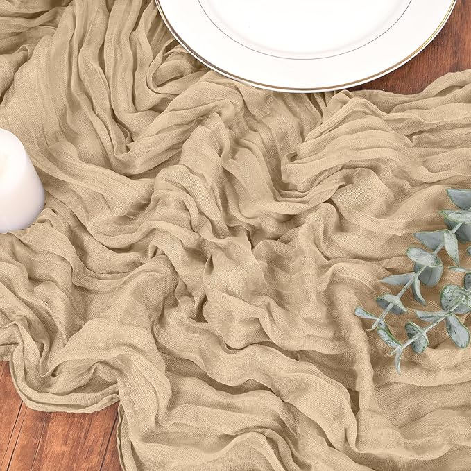 20 Pack Cheesecloth Table Runner Beige, Rustic Boho Gauze Fabric Table Runner Romantic Table Runner for Wedding, Festival, Birthday, Anniversary, Dinner and Outdoor Events (17.7 x 108 inch)