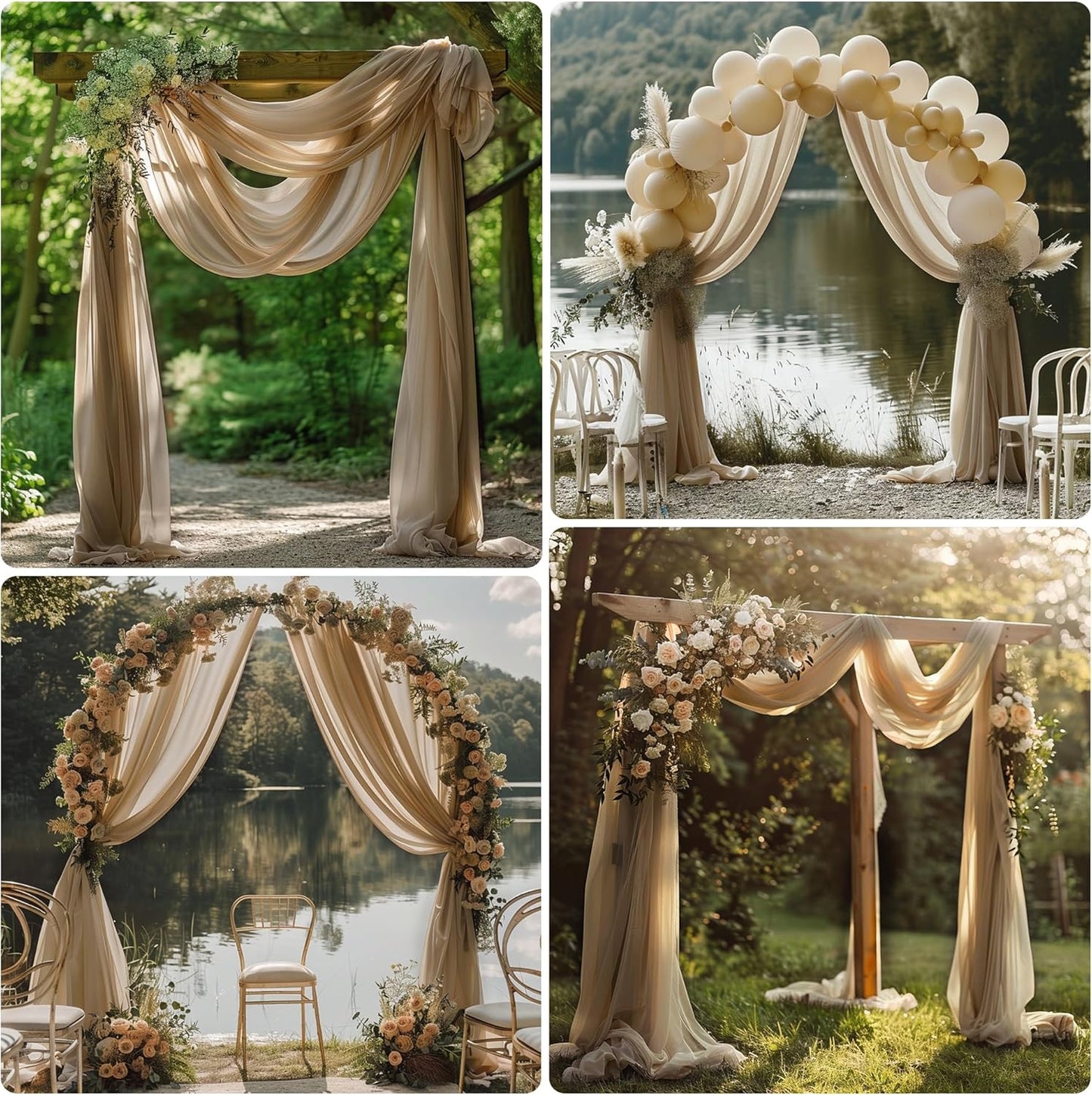 Wedding Arch Draping Fabric 1 Panel 28.7" x 20FT Nude Sheer Chiffon Backdrop Drapes for Wedding Ceremony Birthday Party Bridal Shower Outdoor Decoration