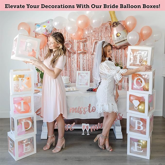 Bachelorette Party Decorations Kit, Rose Gold Bridal Shower, Bride Balloons, Banner, Sash, Tiara & Veil, Fringe Curtain, Mimosa Bar, Plates Cups Napkins for 25 Guests