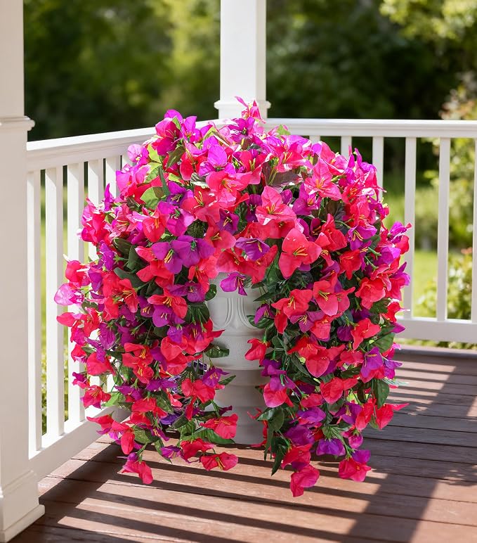 Faux Bougainvillea Artificial Flowers Plants for Outdoors Outside Decoration, 2pcs Fake Flowers Silk Long Trailing Vines UV Resistant Realistic for Front Door Porch Planter Urn Patio Balcony Yard, Mix