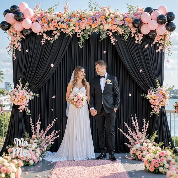 4 Panels Black Backdrop Curtain for Parties Black Wrinkle Free 20ft x 10ft Backdrop Drapes for Birthday Party Wedding Photo Photography Polyester Fabric Background Decoration