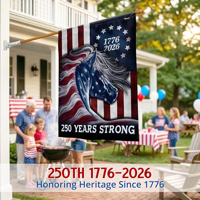 FLAGWIX American 250 Years Anniversary Patriotic Horse Flag - Polyester Double-sided Yard Flags For Outside 3x5 ft. Flag - 4th of July Decorations for Home Farm Yard Garden Decor Banner