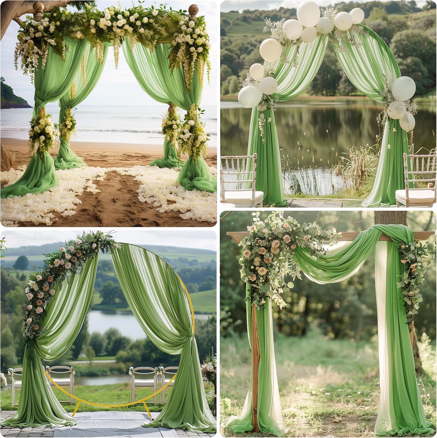 Wedding Arch Draping Fabric 3 Panels 28.7" x 20FT Sage Green Sheer Chiffon Backdrop Drapes for Wedding Ceremony Birthday Party Bridal Shower Outdoor Decoration