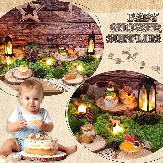 Nuanchu 7 Pack Wood Table Centerpieces with Rustic Wood Slices and Artificial Fake Green Moss for Wooden Fairy Wedding Woodland Table Decor Ideal DIY Crafts (2.4-2.8'',5.1-5.5'',7.9-9.1'')