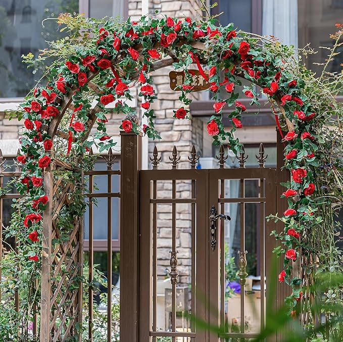 Rose Flower Garland 5pack 41Ft Artificial Fake Rose Garland Vine Artificial Flowers for Decoration Floral Garlands Decor (Red)
