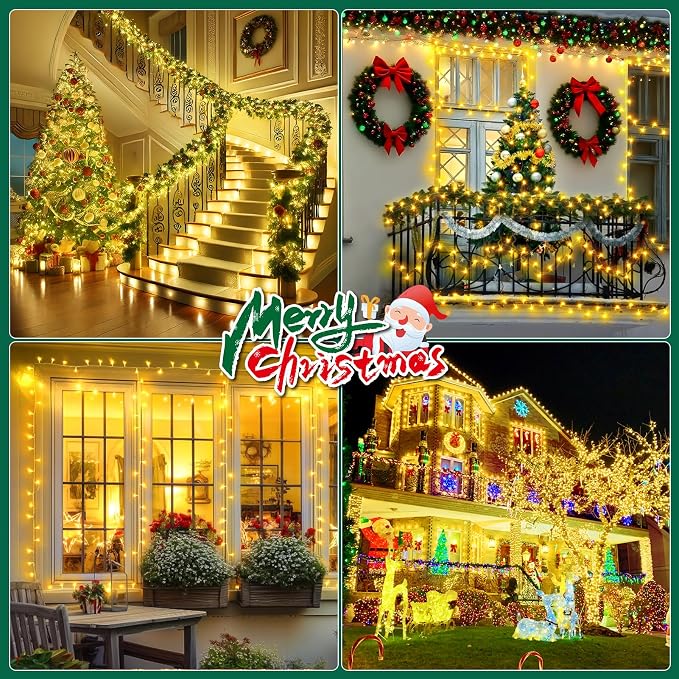 Christmas Lights Outdoor, 522FT 1300 LED String Lights with 8 Lighting Modes, Timer Memory Twinkle Fairy Lights Waterproof Plug in for Xmas Tree Wedding Party Holiday Decor(Warm White)