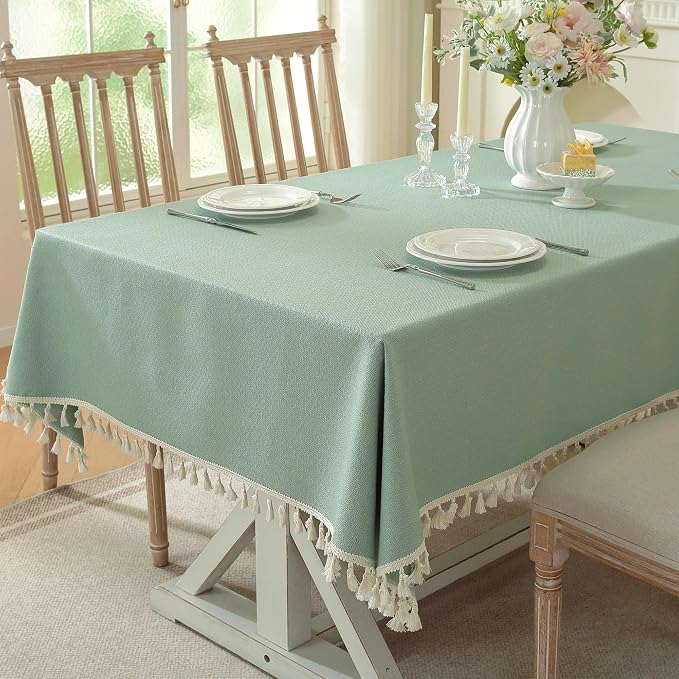 Table Cloth Rectangle Table with Waterproof, Spring Tablecloth with Tassel,Tablecloths for Protect Table Dining, Party and Camping