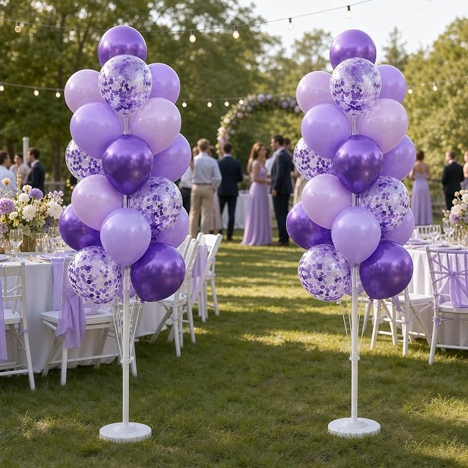 Balloon Column Kit Set of 2 With Balloons Included - with Base, and Pole,Balloon Tower Backdrop Decoration for Wedding, Baby Shower, Birthday Party, or Bachelorette Parties (Enigmatic Purple)
