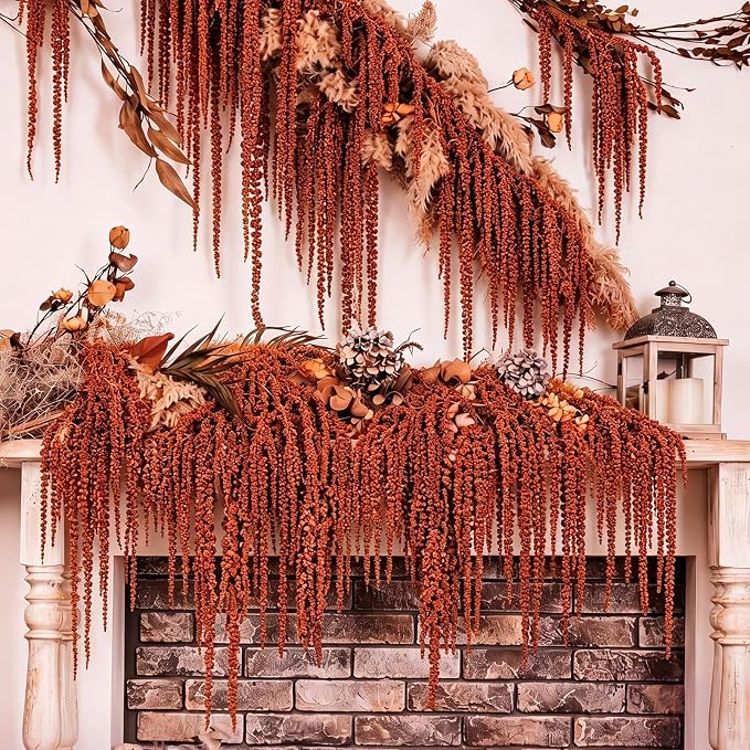 Suncalla 12 Pcs Brown Spring Natural Dried Amaranthus Hanging Flowers Amaranthus Artificial Flowers for Wedding Arch Bouquet Floral Garland Wall Home Decoration (23 Inch)