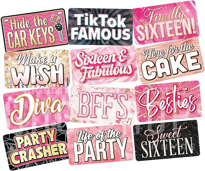 KING PROPS Fully Assembled Sweet Multicolor DIY Photo Booth Props Kit Water Proof Perfect 16th Birthday, Wedding Parties Decorations Set, Double Sided 6 Count PVC Photo Booth