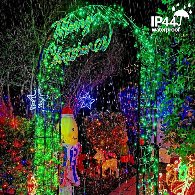 YEGUO Battery Operated String Lights, 2 Pack Each 33ft 100 LED Twinkle Fairy Lights Outdoor Waterproof, 8 Modes Clear Wire Green Christmas Lights Indoor with Remote