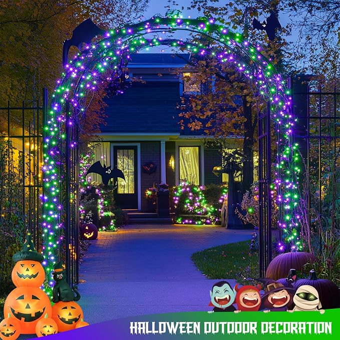 JMEXSUSS 2 Pack Solar String Lights Outdoor Waterproof, Total 66 FT 200 LED Solar Christmas Lights Outdoor, Twinkle Light for Christmas Tree Outside Garden Yard Xmas Decor, Purple and Green