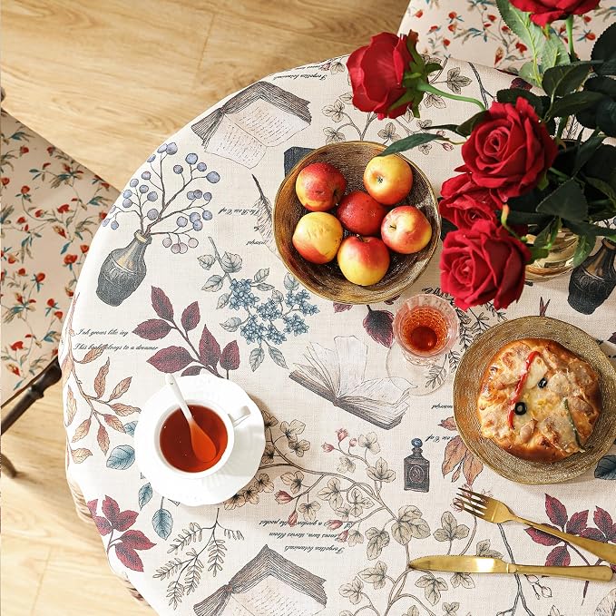 ISAENNE Designer French Linen Round Tablecloth,Diameter 67"-Xipeia | Vintage Elegant Beautiful Durable Printed Table Cloth,Floral Pattern,Decoration,Heavyweight,Dining,Kitchen,Thanksgiving