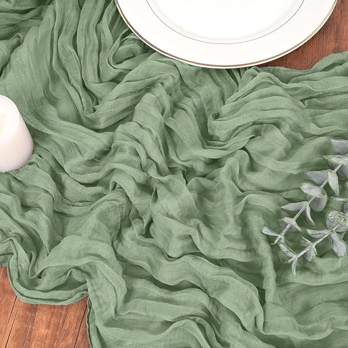 20 Pack Cheesecloth Table Runner Sage Green, Rustic Boho Gauze Fabric Table Runner Romantic Table Runner for Wedding, Festival, Birthday, Anniversary, Dinner and Outdoor Events (17.7 x 108 inch)